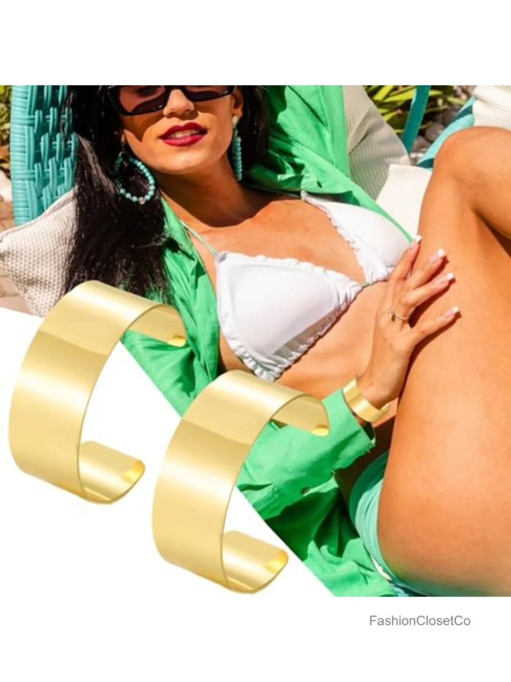 2PCS Gold Plated Open Cuff Bracelets Set Adjustable Wide Bangles Wrist Wrap
